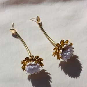 Chic Gold and White Floral Drop Earrings